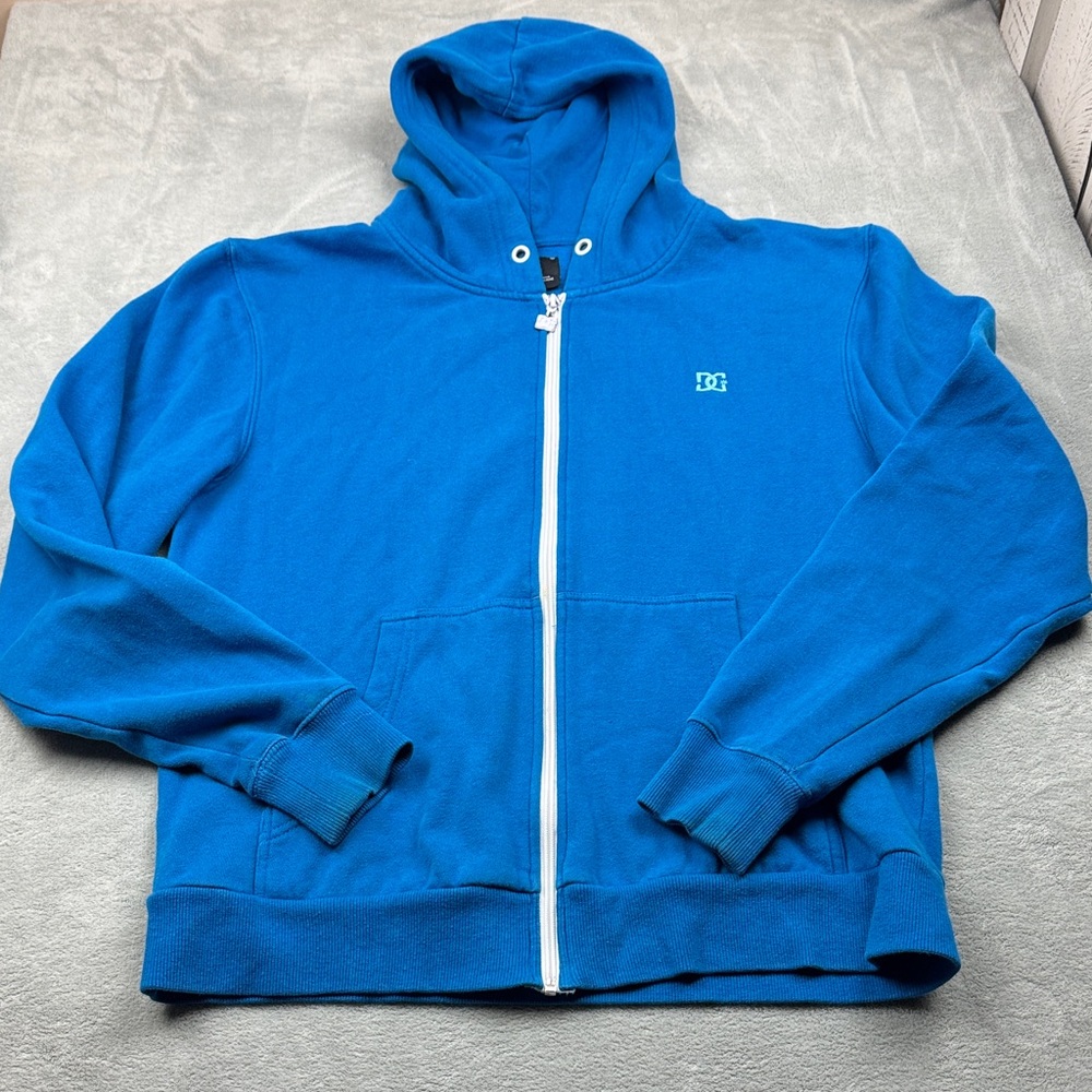 Vintage DC Shoes Men's Blue Zip-Up Hoodie